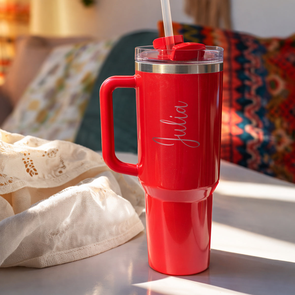 Personalized STANLEY 40oz Stainless Steel H2.0 Flowstate Quencher Tumbler Limited Edition - Red Delicious