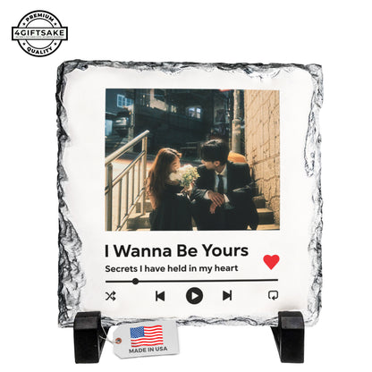 Personalized Music Player Couple Rock Slate – Custom Photo Stone Plaque with Song Theme