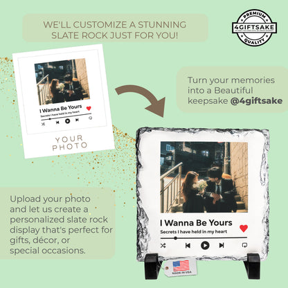 Personalized Music Player Couple Rock Slate – Custom Photo Stone Plaque with Song Theme
