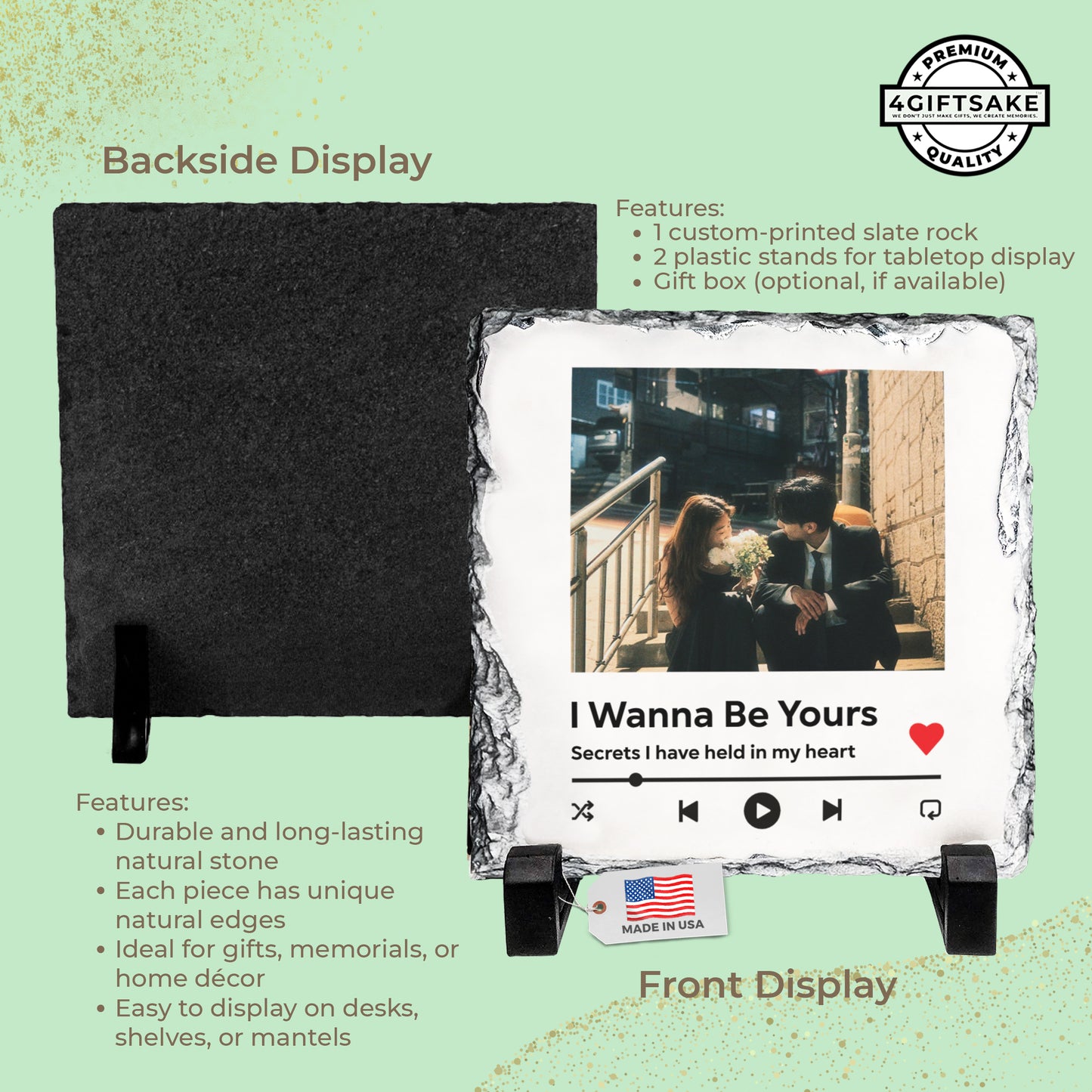 Personalized Music Player Couple Rock Slate – Custom Photo Stone Plaque with Song Theme