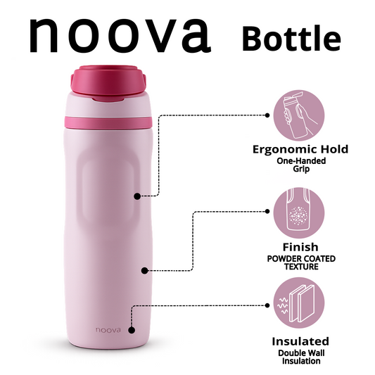 Pink 26oz  NOOVA Insulated Water Bottle Leak-Proof Insulated Stainless Steel Tumbler with Straw Sports Water Bottle Cold 24h Hot 18h Thermos Travel Gift Beach Gym Accessories