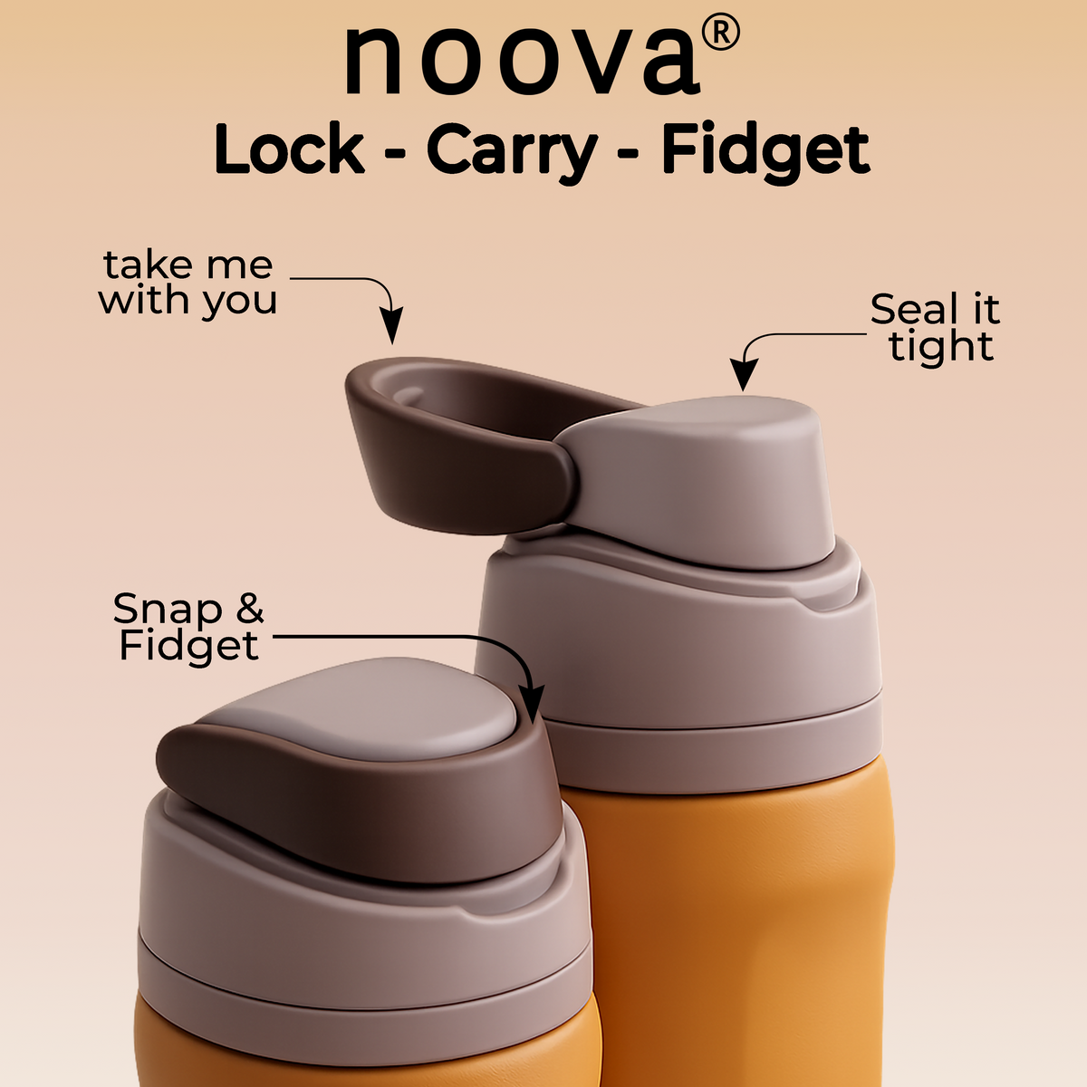 Orange Brown 32oz  NOOVA Insulated Water Bottle Leak-Proof Insulated Stainless Steel Tumbler with Straw Sports Water Bottle Cold 24h Hot18h Thermos Travel Gift Beach Gym Accessories Women Men Kids Cup