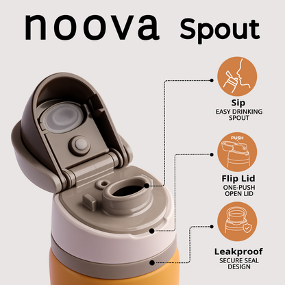Orange Brown 32oz  NOOVA Insulated Water Bottle Leak-Proof Insulated Stainless Steel Tumbler with Straw Sports Water Bottle Cold 24h Hot18h Thermos Travel Gift Beach Gym Accessories Women Men Kids Cup
