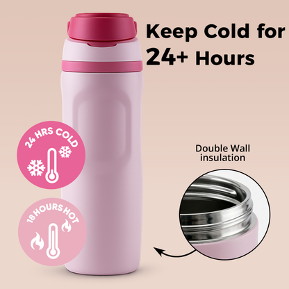 Pink 26oz  NOOVA Insulated Water Bottle Leak-Proof Insulated Stainless Steel Tumbler with Straw Sports Water Bottle Cold 24h Hot 18h Thermos Travel Gift Beach Gym Accessories