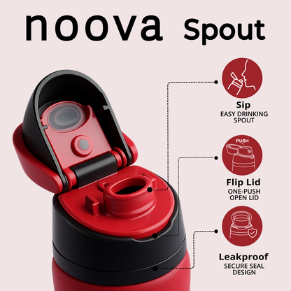 RED noova Insulated Water Bottle Leak-Proof Insulated Stainless Steel Tumbler Sports Water Bottle Keep Cold 24h Hot 18h Thermos Travel Gift Beach & Gym Accessories