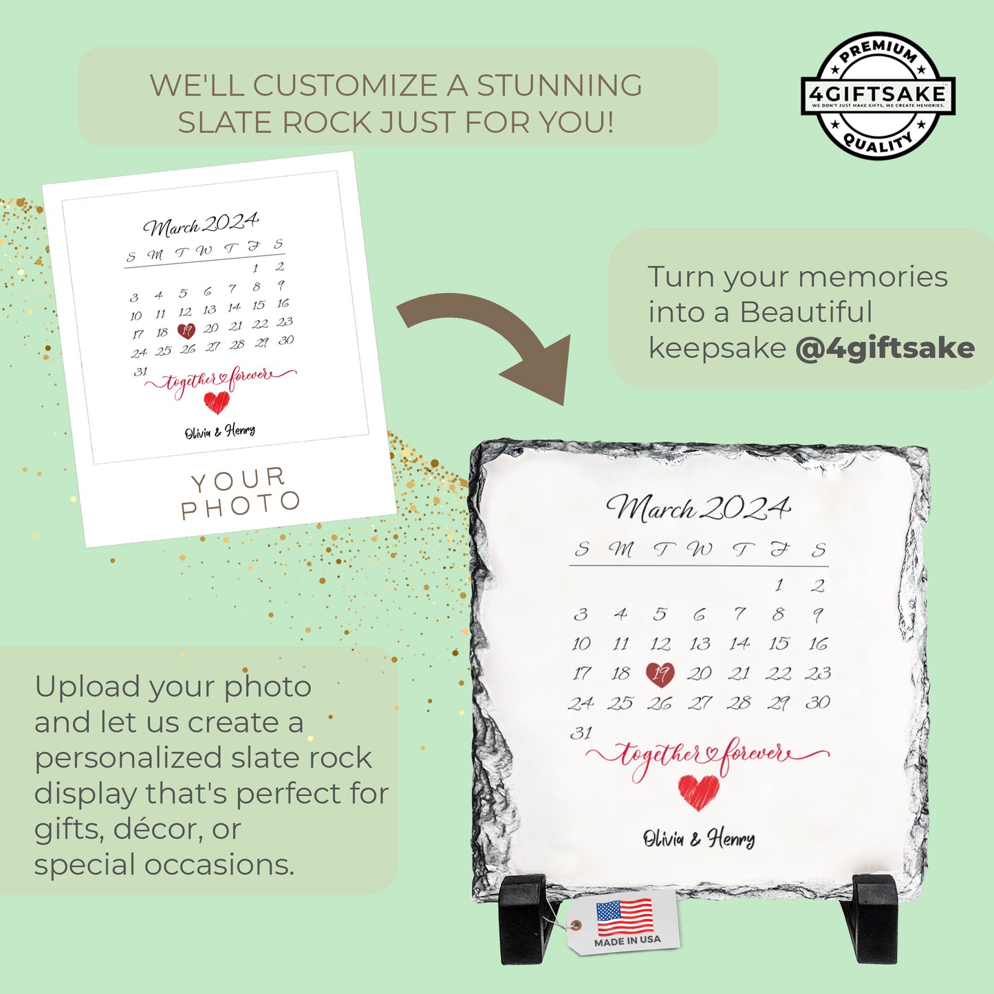 Personalized Rock Slate Gift – The Day We Met Calendar with Custom Names