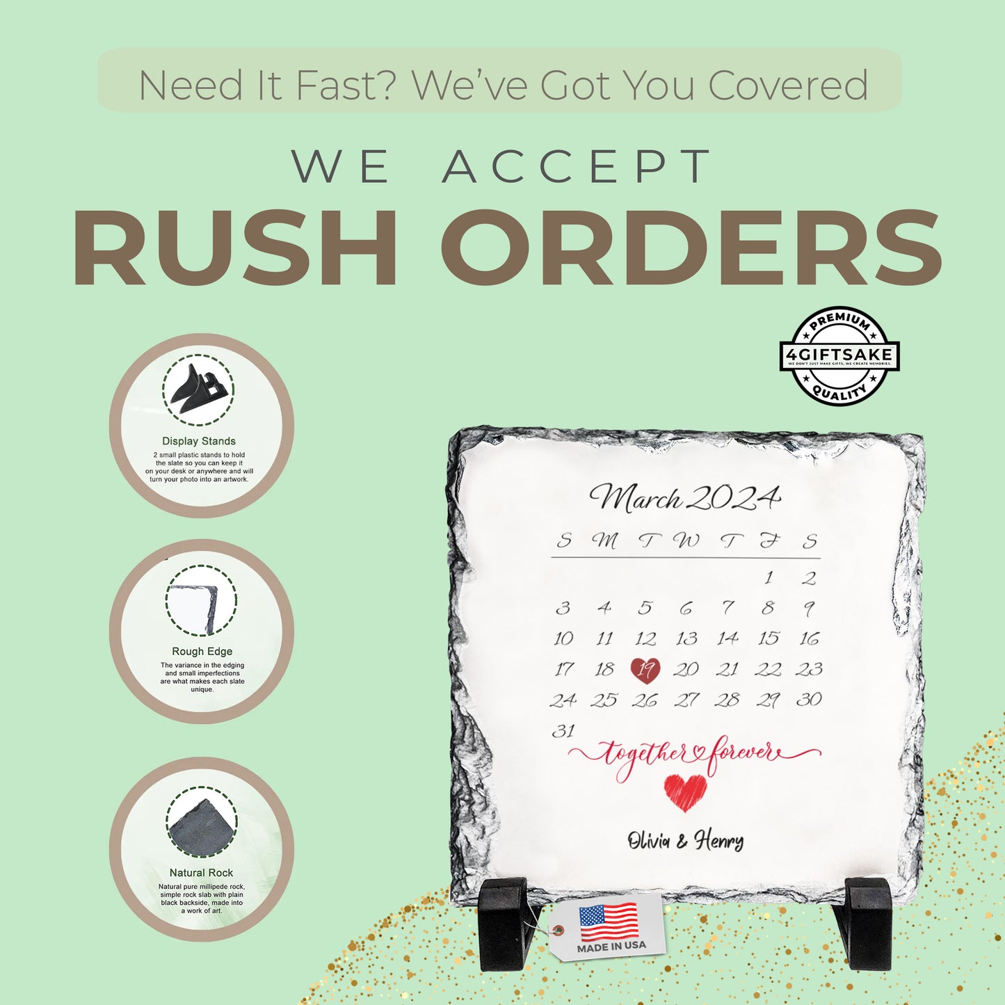 Personalized Rock Slate Gift – The Day We Met Calendar with Custom Names