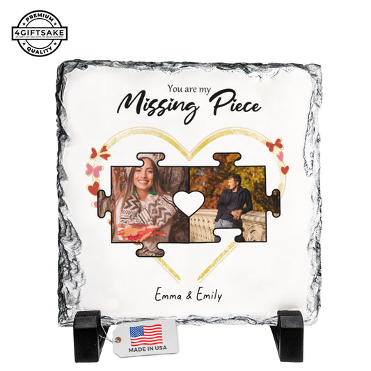 Personalized “You Are My Missing Piece” Puzzle Couple Rock Slate – Custom Photo Stone Plaque