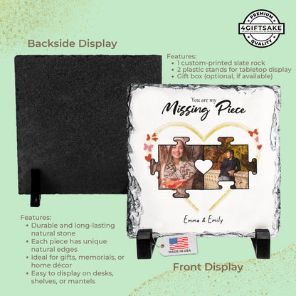 Personalized “You Are My Missing Piece” Puzzle Couple Rock Slate – Custom Photo Stone Plaque
