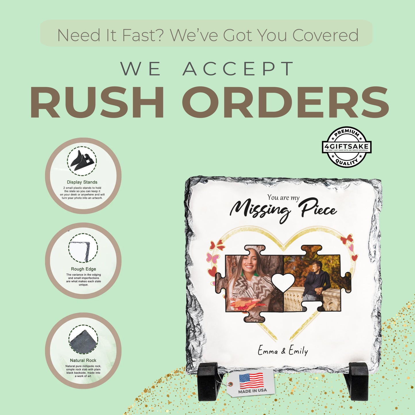 Personalized “You Are My Missing Piece” Puzzle Couple Rock Slate – Custom Photo Stone Plaque