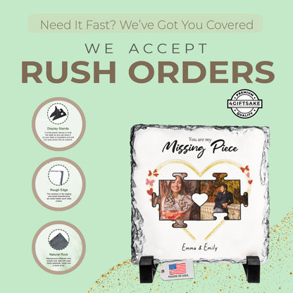 Personalized “You Are My Missing Piece” Puzzle Couple Rock Slate – Custom Photo Stone Plaque