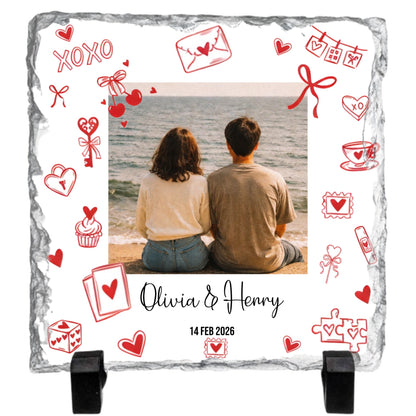 Personalized Love Rock Slate – Custom Couple Photo Stone Plaque with Names
