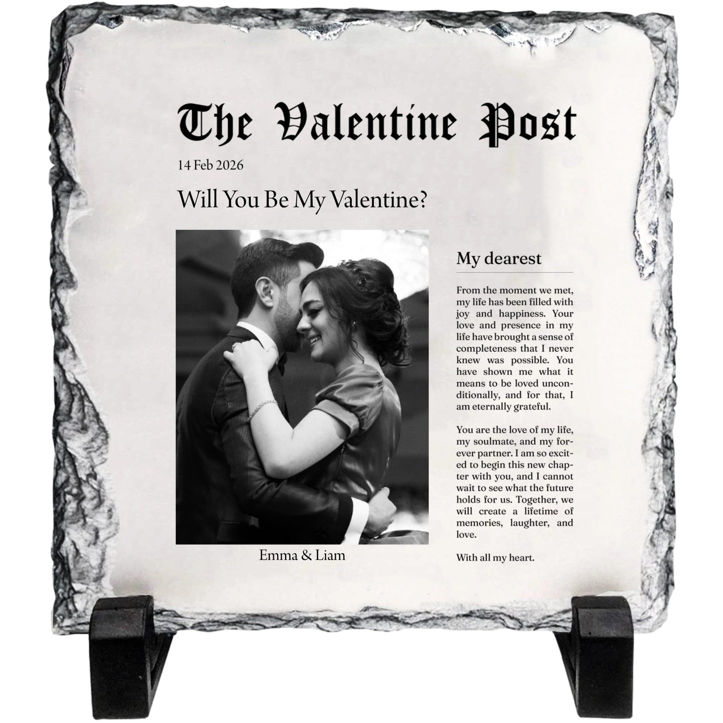 The Valentine Post Rock Slate – Personalized Couple Photo & Date Plaque