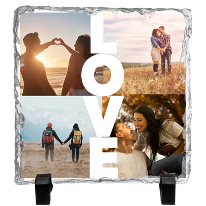 LOVE Collage Personalized Photo Rock Slate Frame – Custom Couple Picture Stone Plaque – Romantic Gift for Valentine’s Day, Wedding, Anniversary, Birthday