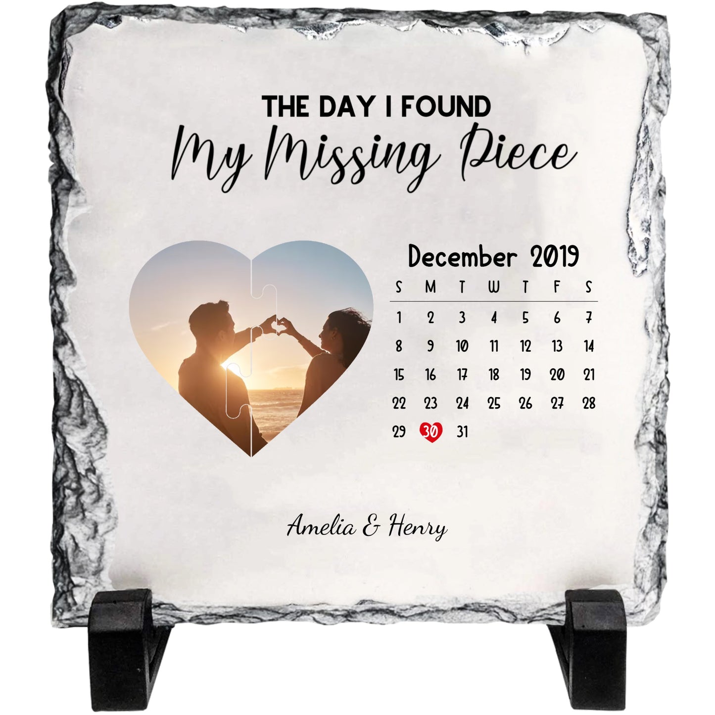 The Day I Found My Missing Piece Rock Slate – Personalized Couple Date Plaque