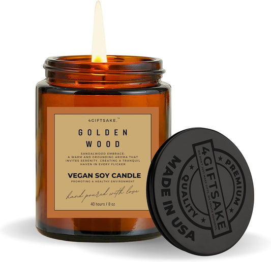 Golden Wood - 8oz Hand-made Scented Candle by 4Giftsake