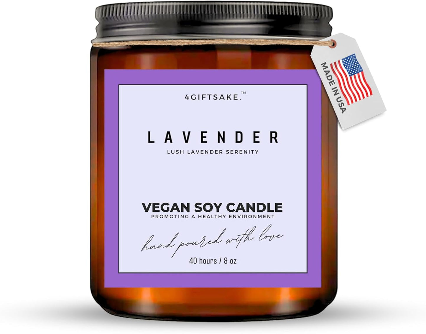 Lavender - 8oz Hand-made Scented Candle by 4Giftsake