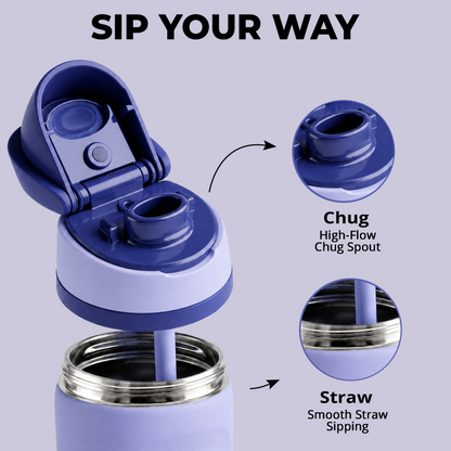 Gray Navy 32oz NOOVA Insulated Water Bottle Leak-Proof Insulated Stainless Steel Tumbler with Straw Sports Water Bottle Cold 24h Hot18h Thermos Travel Gift Beach Gym Accessories for Women Men Kids Cup