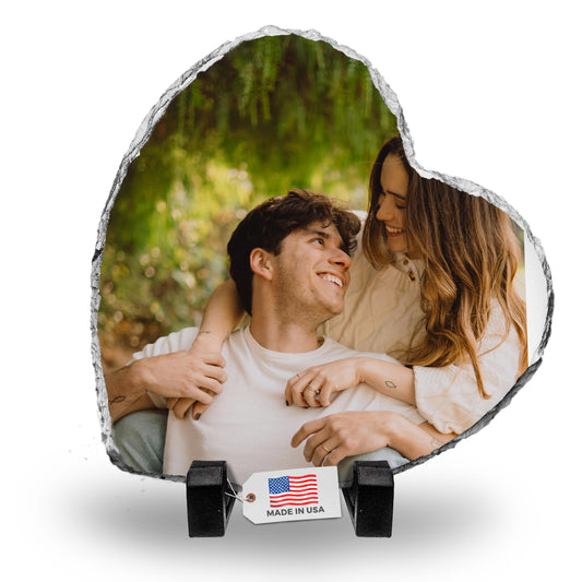 Heart-Shaped Personalized Photo Rock Slate Frame - Personalized Photo Gifts Stone Plaque - Custom Photo Gifts for Valentine’s Day